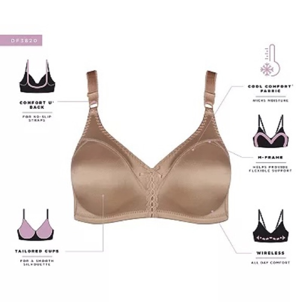 ⚡️ SALE NWT Bali Double Support U-Back Wireless Bra in White - Picture 4 of 6